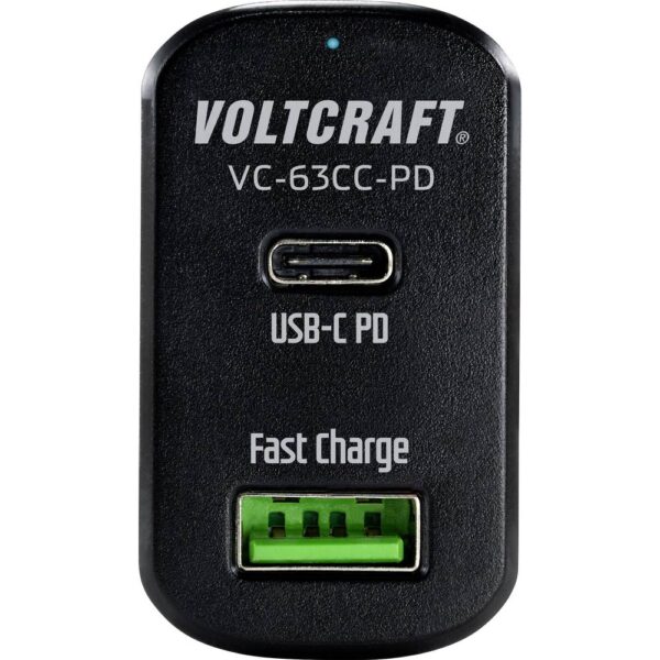 VOLTCRAFT CAS-63 USB-oplader 63 W 1x USB-A, 1x USB-C USB PD Zwart Auto USB Power Delivery (USB-PD)