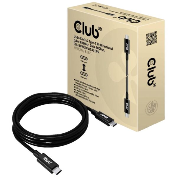 club3D USB-C-kabel USB 4.0 USB-C stekker 2.00 m Zwart CAC-1578