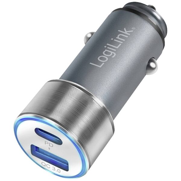 LogiLink Ladegerät USB-oplader 36 W 1x USB-A, 1x USB-C USB PD Zilver Auto USB Power Delivery (USB-PD)
