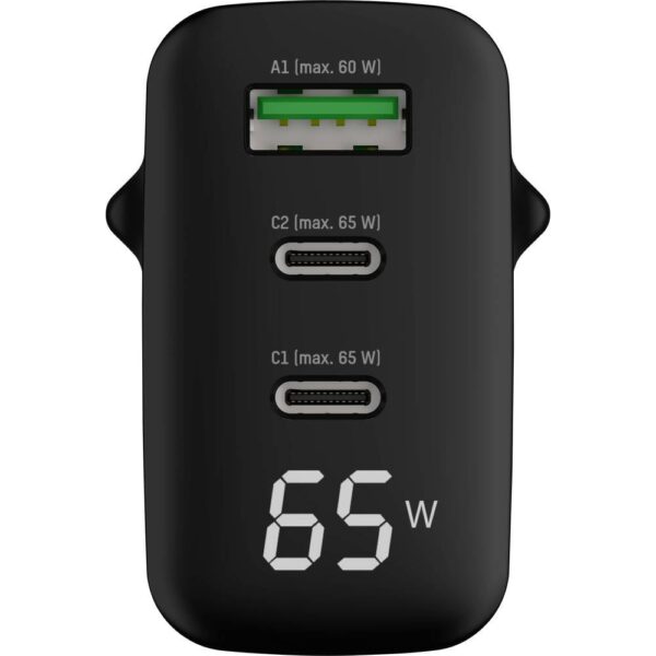 Ansmann USB-Ladegerät mit Display HC365PD 65W USB-oplader 65 W 1x USB-A, 2x USB-C USB PD Zwart Binnen