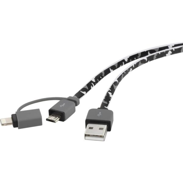 Renkforce USB-kabel USB 2.0 USB-A stekker, USB-micro-B stekker, Apple Lightning stekker 0.20 m Camouflage Platte uitvoering, Zeer flexibel RF4145364
