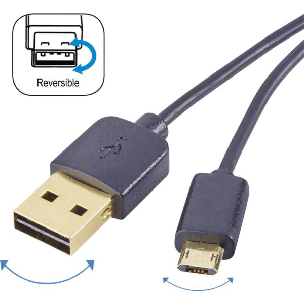 Renkforce USB-kabel USB 2.0 USB-A stekker, USB-micro-B stekker 1.00 m Zwart Stekker past op beide manieren, Vergulde steekcontacten RF-4139064