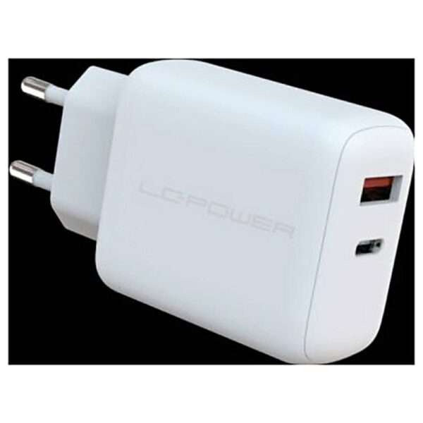 LC Power LC-GAN-45 USB-oplader 45 W 1x USB-C, 1x USB-A USB PD 3.0 Wit Binnen GaN, Snellader, USB Power Delivery (USB-PD)