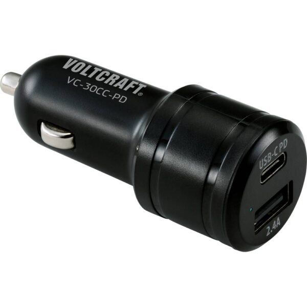 VOLTCRAFT VC-30CC-PD USB-oplader 30 W 1x USB-A, 1x USB-C USB PD Zwart Auto USB Power Delivery (USB-PD)
