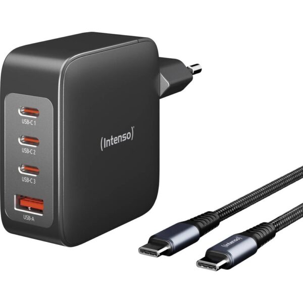 Intenso W140A3C + C520C black USB-oplader 140 W 3x USB-C, 1x USB-A QC 4+, USB PD 3.1, PPS Zwart Binnen GaN, USB Power Delivery (USB-PD)