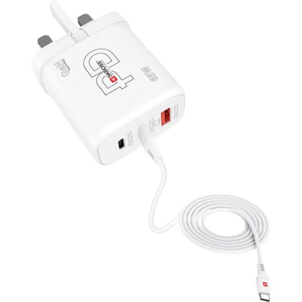 Skross Power Charger 65W PD GaN Combo+ UK USB-oplader 65 W 1x USB-A, 2x USB-C USB PD Wit Binnen